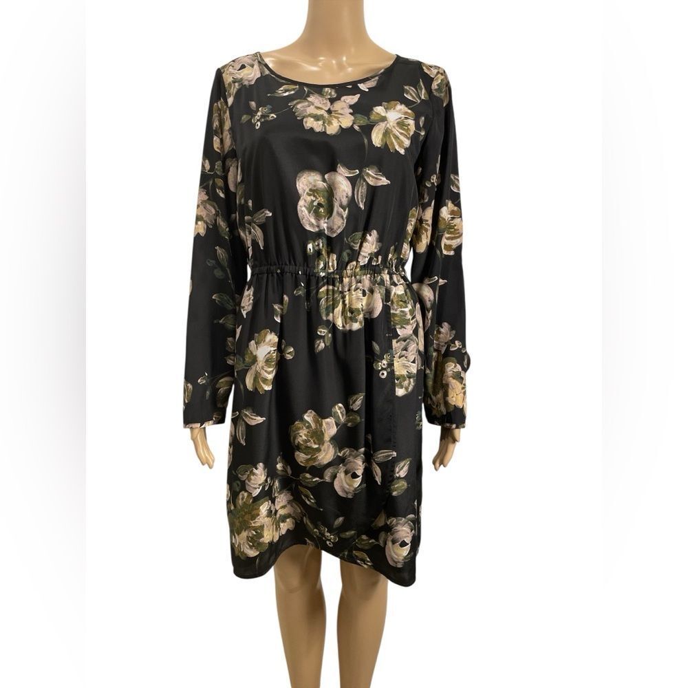 J.Crew Watercolor Floral Black Lingerie Sleeves Dress size 10